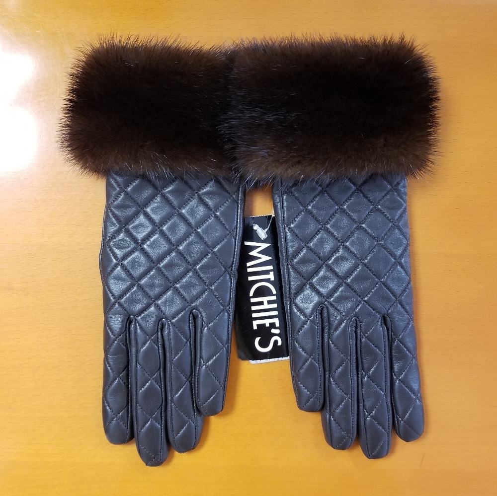 $275 Mitchie's Leather Gloves with Wool Lining & Mink